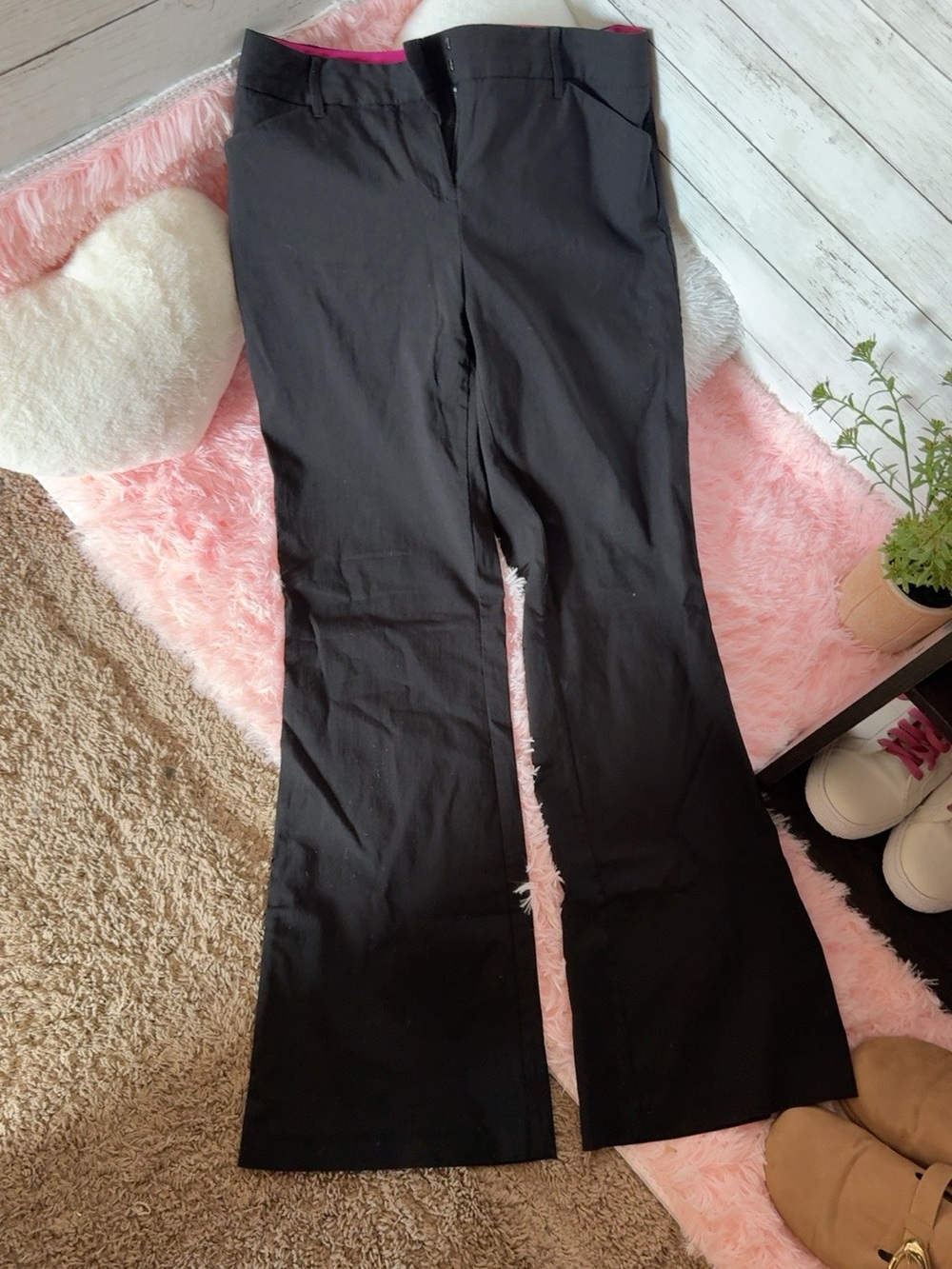 Mixit Black Boot Cut Dress Pants with Pink Waistband Accent